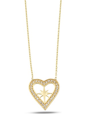 Debora Jewelry 14 Ayar Altın Kalpli Taşlı Kolye