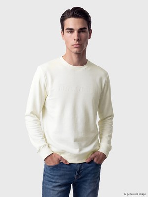 Lc Waikiki Yeni Sezon Beyaz Bisiklet Yaka Kabartma Baskılı Erkek Sweatshirt