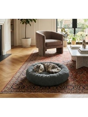 Esranın Dünyası Peluş Simit Kedi Yatağı, Küçük Irk Köpek Yatağı, 55 cm Çap,gri