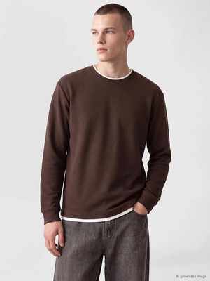 Lc Waikiki Yeni Sezon Kahverengi Bisiklet Yaka Erkek Sweatshirt