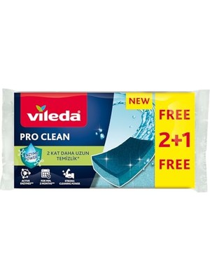 Vileda Pro Clean Aktif Enzimli Düz Sünger, 3’lü Paket