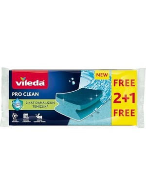 Vileda Pro Clean Aktif Enzimli Oluklu Sünger, 3’lü Paket