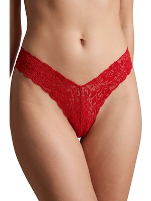 Moda Dua Kırmızı Çiçek Desenli Dantel String Külot TM1526
