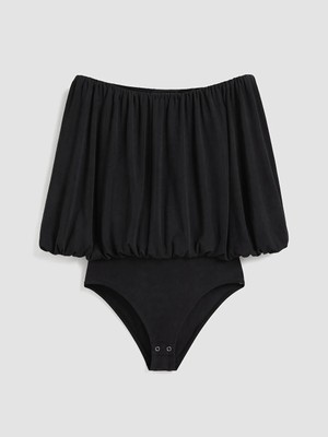 Lc Waikiki Yeni Sezon Siyah Bisiklet Yaka Fırfırlı Kadın Bodysuit