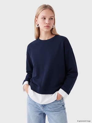 Lc Waikiki Yeni Sezon Lacivert Bisiklet Yaka Kadın Sweatshirt