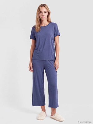 Lc Waikiki Yeni Sezon Mor Bisiklet Yaka Kadın Kaprili Pijama Takımı