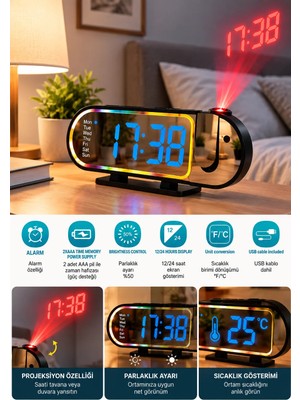 Hace Bazaar LED Dijital Masa Saati Şık Tasarım Alarm Özelliği Parlaklık Ayarı Sıcaklık ve 12 24 Saat G�