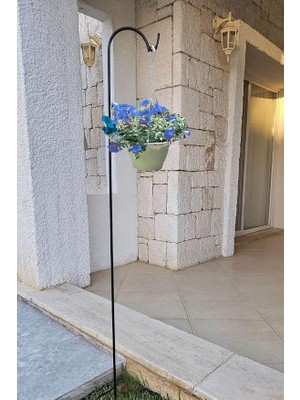 Bahçe Kazığı, Siyah Çelik Dekoratif Direk, 160 Cm, Uv Korumalı, Fener ve Çiçek Askılı, 2'li Set, Dış Mekan Kullanımı Için