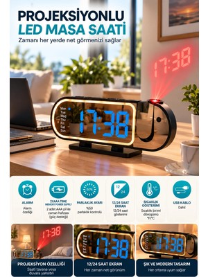 Hace Bazaar Şık Tasarımlı LED Masa Saati Dijital Ekran Alarm 12 24 Saat ve Sıcaklık Göstergeli -Hcb