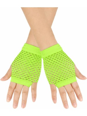 Hace Bazaar 80’ler 90’lar Retro Neon Yeşil File Parmaksız Kısa Eldiven 11 cm -Hcb