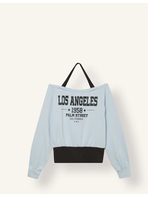 DeFacto Oversize Askı Detaylı Omzu Açık Baskılı Sweatshirt I9704AX26AU