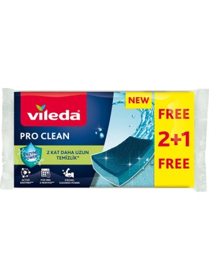 Vileda Pro Clean Aktif Enzimli Düz Sünger, 3’lü Paket
