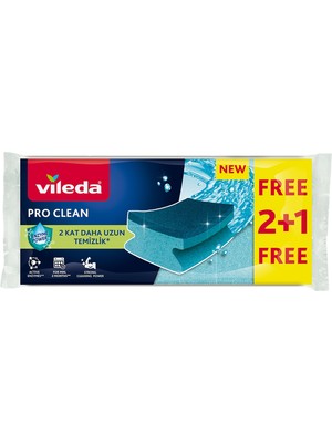 Vileda Pro Clean Aktif Enzimli Oluklu Sünger, 3’lü Paket
