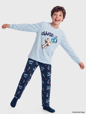 Lc Waikiki Yeni Sezon Mavi Bisiklet Yaka Erkek Çocuk Pijama Takım