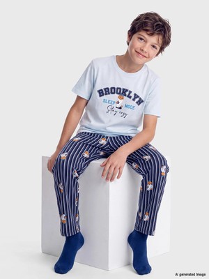 Lc Waikiki Yeni Sezon Mavi Bisiklet Yaka Erkek Çocuk Pijama Takım