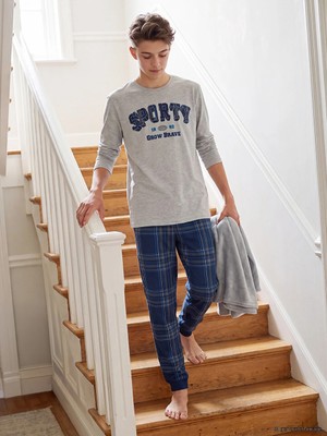 Lc Waikiki Yeni Sezon Gri Bisiklet Yaka Erkek Çocuk Pijama Takım
