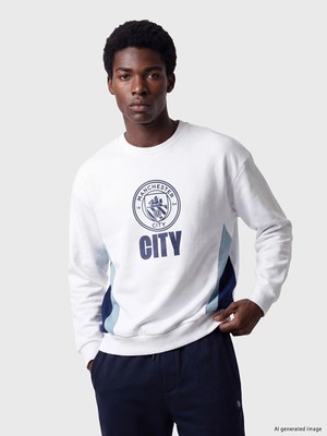 Lc Waikiki Yeni Sezon Beyaz Bisiklet Yaka Manchester City Baskılı Erkek Sweatshirt