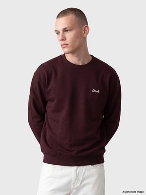 Lc Waikiki Yeni Sezon Mürdüm Bisiklet Yaka Stitch Nakışlı Erkek Sweatshirt