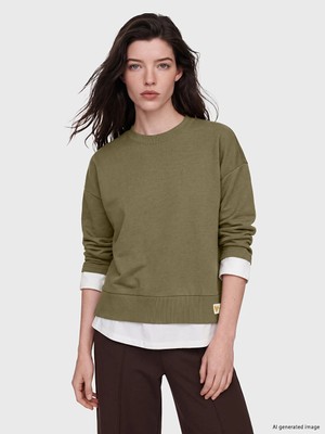 Lc Waikiki Yeni Sezon Haki Bisiklet Yaka Oversize Kadın Sweatshirt
