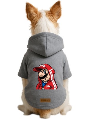 Esranın Dünyası Monopetz Baskılı Içi Polarlı Köpek ve Kedi Kıyafeti & Elbisesi - Gri Renk Kapüşonlu Hoodie BF28C S