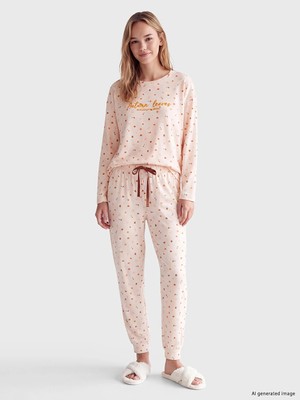 Lc Waikiki Yeni Sezon Pembe Bisiklet Yaka Polar Kadın Pijama Takımı