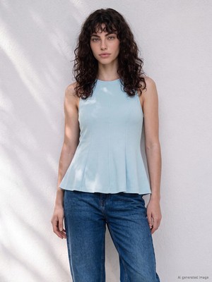 Lc Waikiki Yeni Sezon Mavi Bisiklet Yaka Peplum Bluz