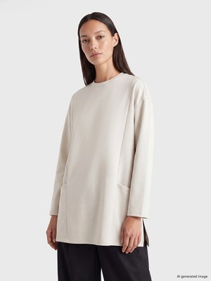 Lc Waikiki Yeni Sezon Bej Bisiklet Yaka Soft Touch Kadın Tunik