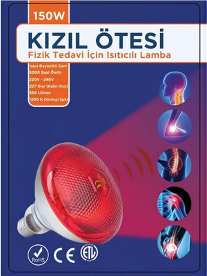 MiraLive 150W Kızılötesi (Infrared) Isıtıcılı Fizik Tedavi Lambası (Kırmızı Işık) E27 (Kalın Duy)