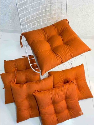 Pofidik Sandalye Minderi Özel Dikişli Bağcıklı Canlı Renk Düz Seri 6 Adet 40X40 cm