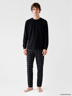 Lc Waikiki Yeni Sezon Siyah Bisiklet Yaka Uzun Kollu Erkek Pijama Üst