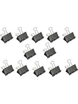 12'li Linea Binder Clips 19 mm Siyah Renkli Kırtasiye Ürünü Güçlü Tutma Özelliği