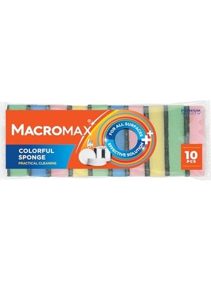 Esranın Dünyası Macro Max Rengarenk Bulaşık Süngeri 10'lu Mega Ekonomik Paket, Çok Amaçlı Yüzey Süngeri