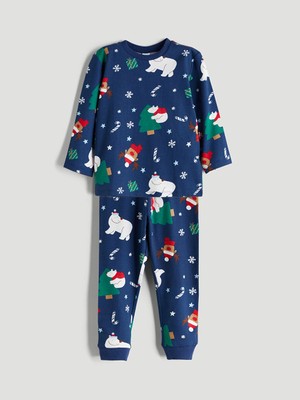 Lc Waikiki Yeni Sezon Lacivert Bisiklet Yaka Yılbaşı Temalı Erkek Bebek Pijama Takımı