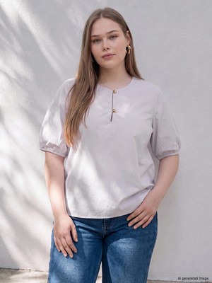 Lc Waikiki Yeni Sezon Pembe Büyük Beden Düğme Detaylı Bluz