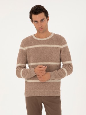 Cacharel Beige Regular Fit Wool Blend Crew Neck Knit Sweater