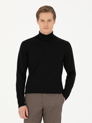 Cacharel Black Slim Fit Turtleneck Knit Sweater