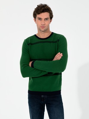 Cacharel Khaki Slim Fit Crew Neck Knit Sweater