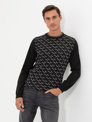 Cacharel Black Slim Fit Cotton Blend Crew Neck Knit Sweater