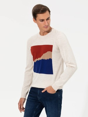 Cacharel Ecru Slim Fit Crew Neck Knit Sweater