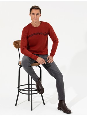Cacharel Brick Slim Fit Crew Neck Knit Sweater