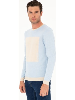 Cacharel Light Blue Slim Fit Wool Blend Crew Neck Knit Sweater
