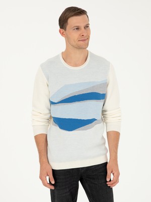 Cacharel White Slim Fit Wool Blend Crew Neck Knit Sweater