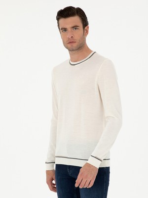 Cacharel White Slim Fit Wool Blend Crew Neck Knit Sweater