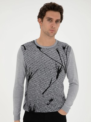Cacharel Light Grey Slim Fit Wool Blend Crew Neck Knit Sweater