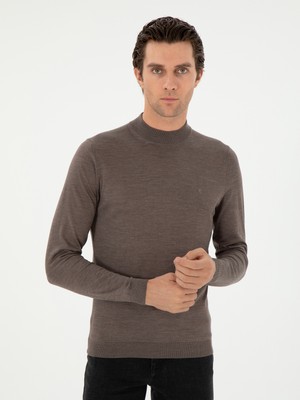 Cacharel Mink Slim Fit Cashmere Silk Blend Mock Neck Knit Sweater