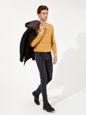 Cacharel Yellow Slim Fit Wool Blend Crew Neck Knit Sweater
