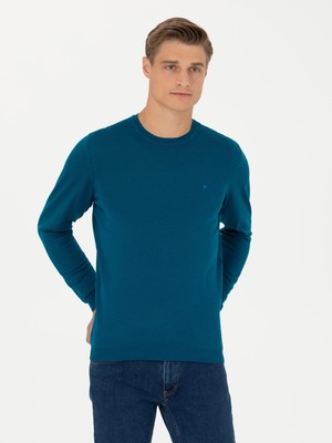 Cacharel Petrol Blue Slim Fit Crew Neck Knit Sweater
