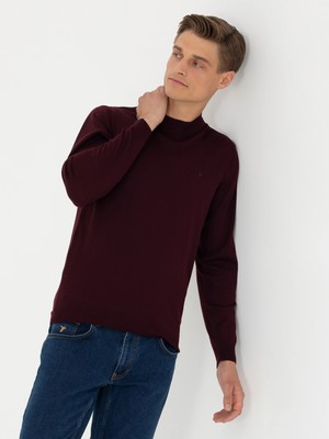 Cacharel Dark Burgundy Slim Fit Mock Neck Knit Sweater