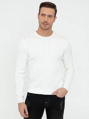 Cacharel Ecru Slim Fit Crew Neck Knit Sweater