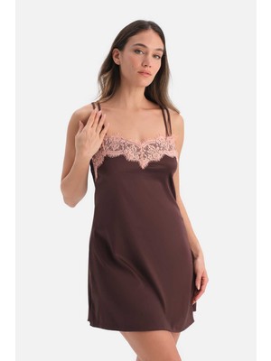Dagi Brown Lace Neckline Detail Nightgown